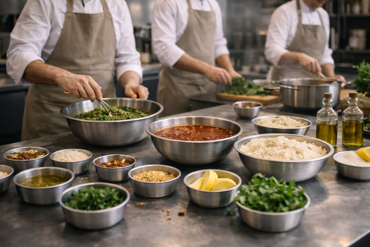 True Food team of chefs working in the commercial kitchen